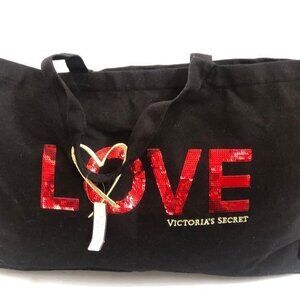 Victorias Secret Hand bag Valentines satchel Tote Black red sequins XL